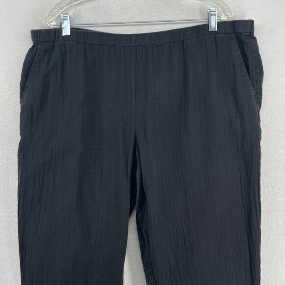 EILEEN FISHER Pants XL Organic Cotton Crinkle Gauze Tapered Pull On Black - Picture 3 of 16